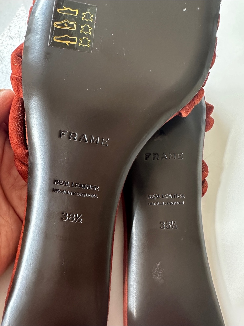 Frame Le Tonga Suede Leather Mules Strappy Sandal EU38.5 US8 Brown Shoes Morocco - Picture 15 of 16